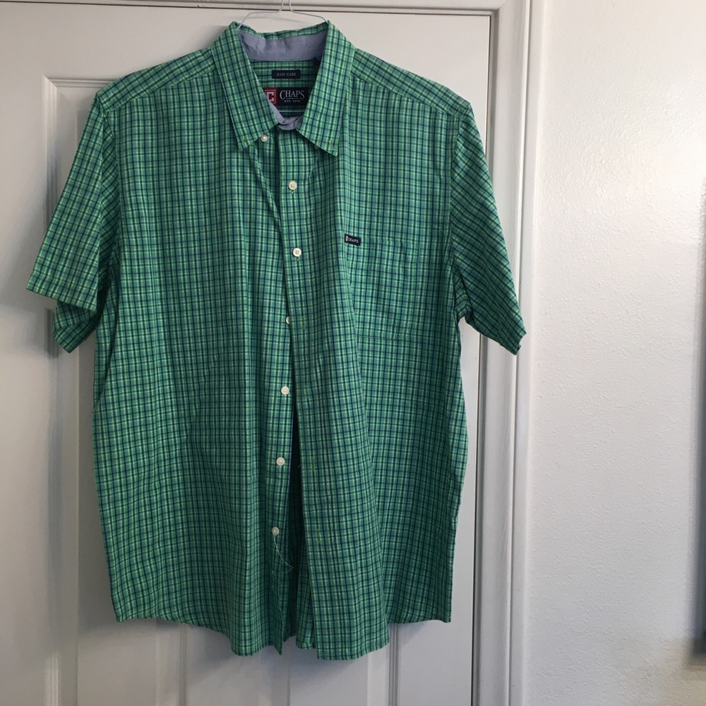 CHAPS Mens Short-Sleeve Button Down Shirt Green XL